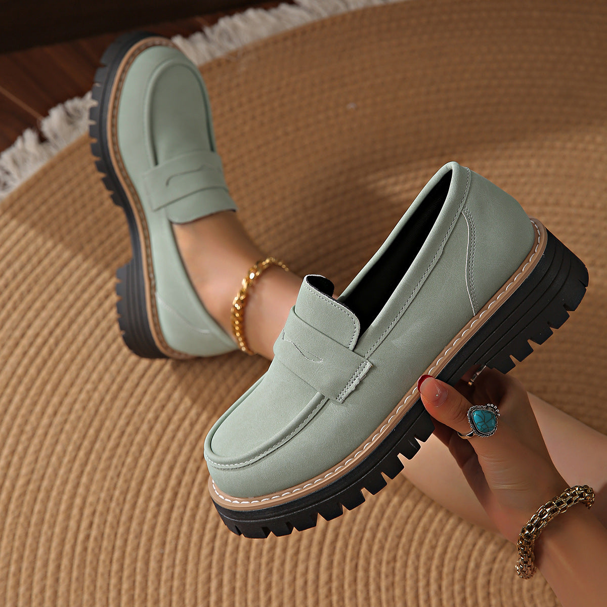 FZ Women's Round Toe Suede Low Cut Slip on Pump Shoes