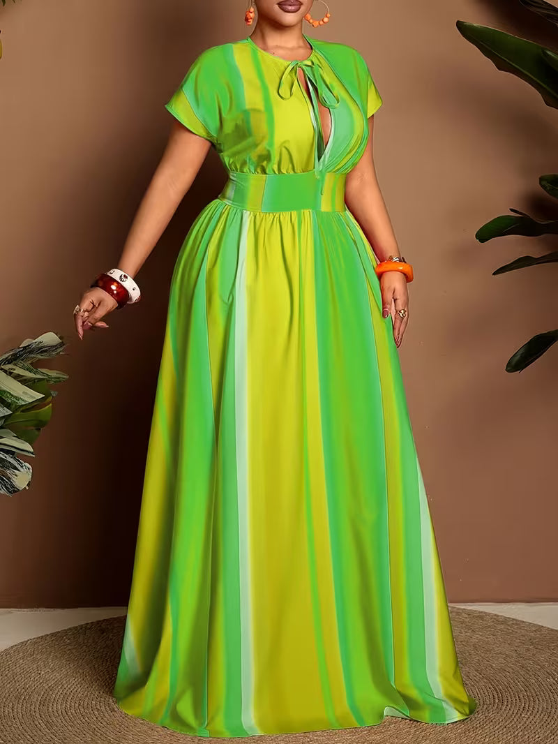 FZ Women's Plus Size Dress V-Neck Short-Sleeved Tie Dress