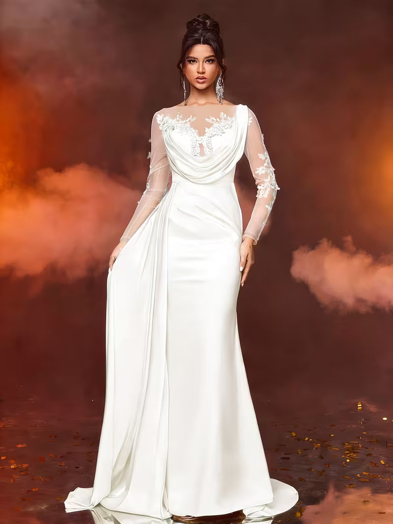 FZ Women's Lace Long Formal  Temperament  Slim High Waist  Evening Dress
