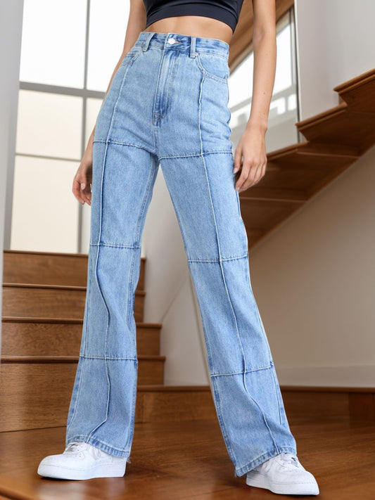 FZ Women's High Waist Straight Denim Pants with Pockets