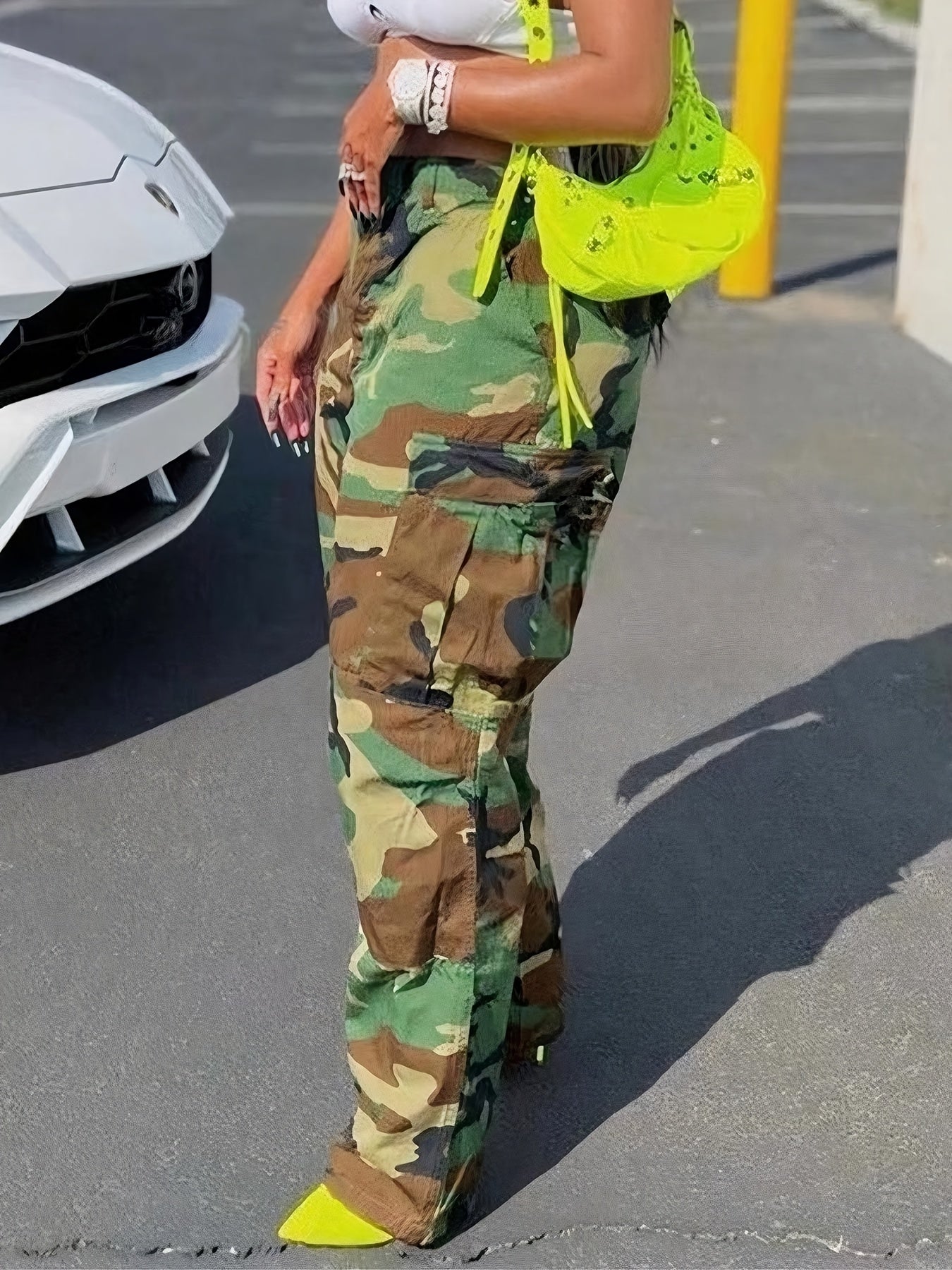 FZ Women's Camo Print Casual Street Style Elastic Waist Cargo Pants