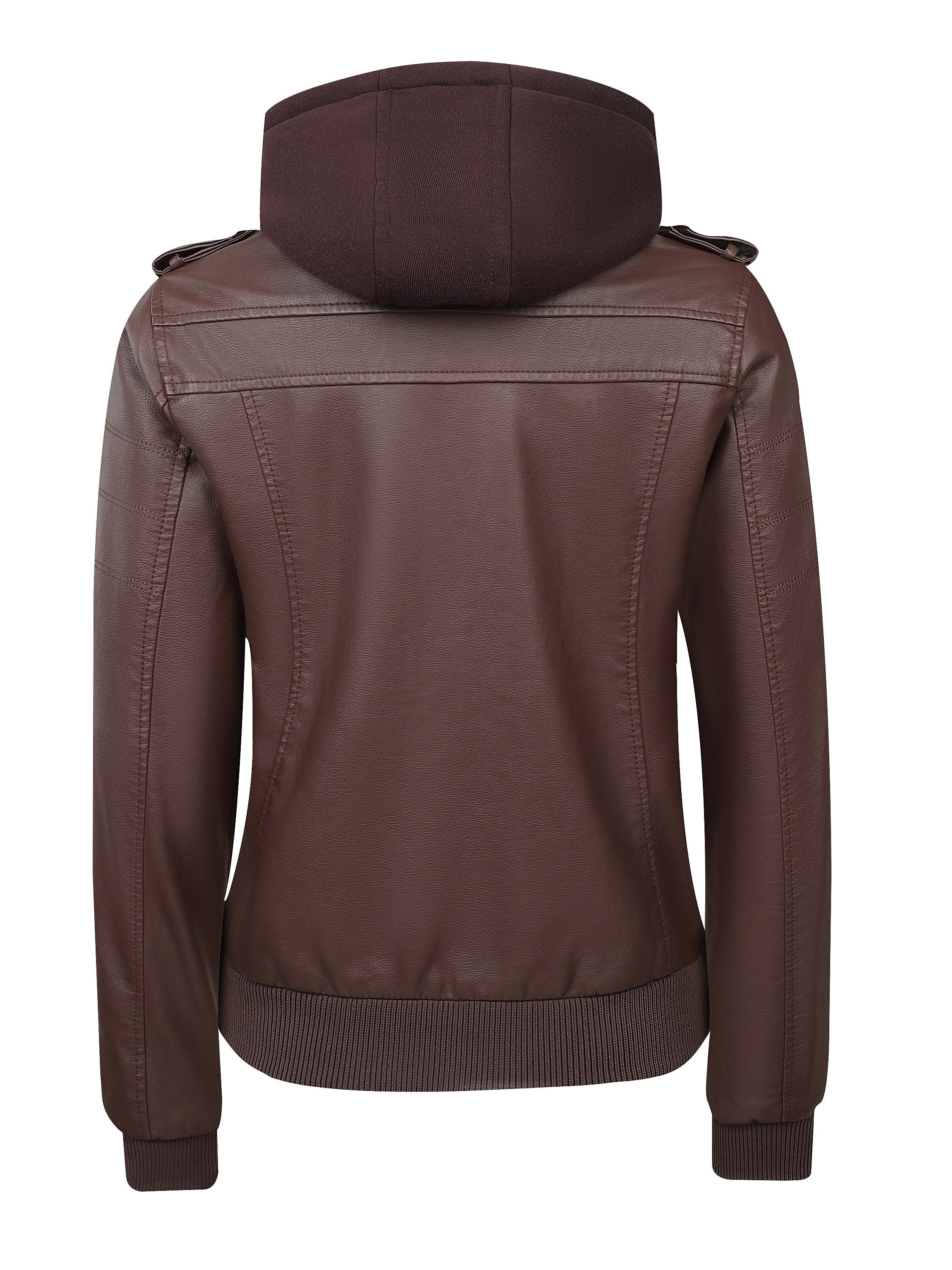 FZ Women's Vintage-Style  Detachable Hood PU Leather Jacket