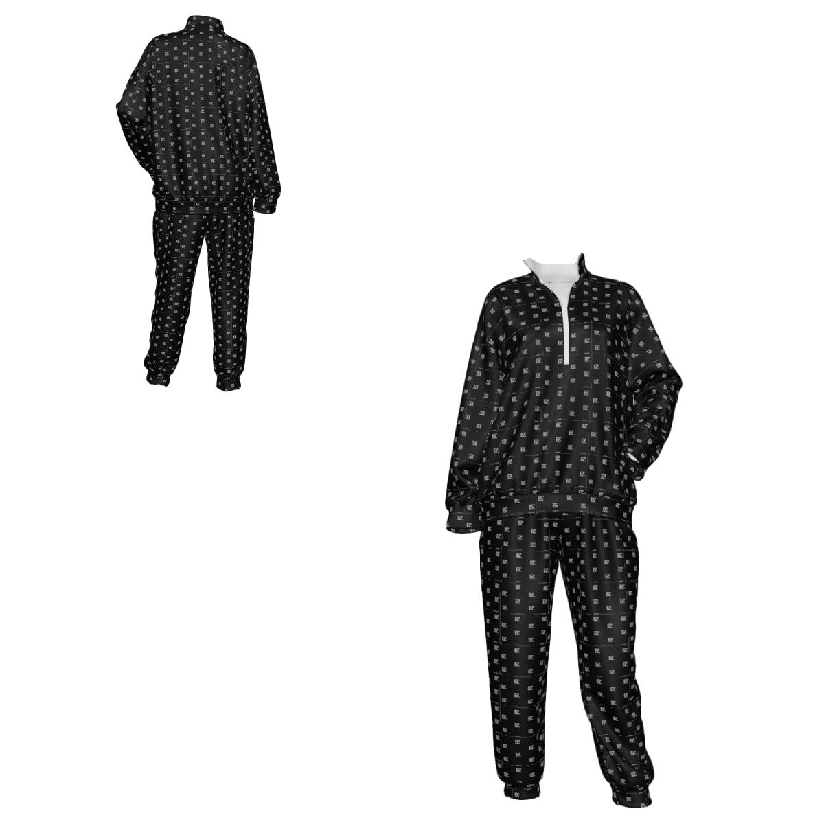 Custom Women's Lapel Sweatshirt Set with Pockets & Cuffed Ankles