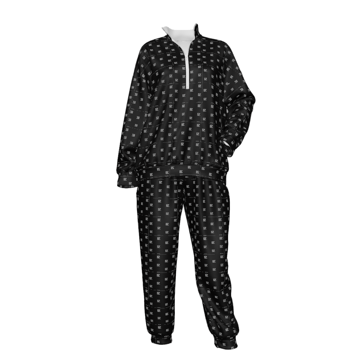 Custom Women's Lapel Sweatshirt Set with Pockets & Cuffed Ankles