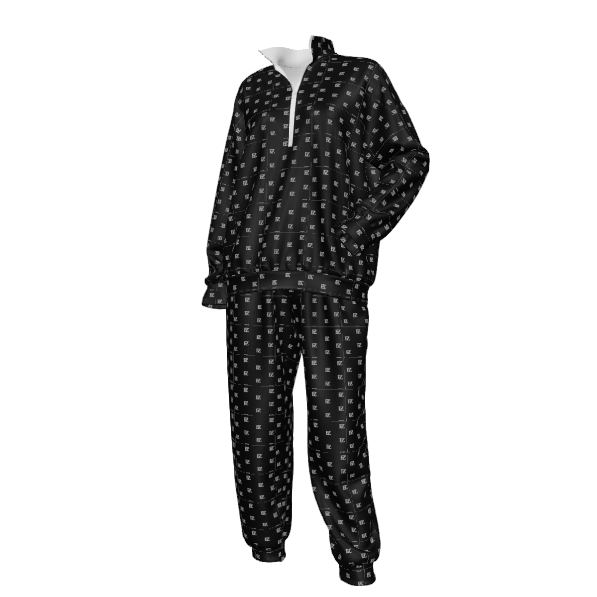 Custom Women's Lapel Sweatshirt Set with Pockets & Cuffed Ankles