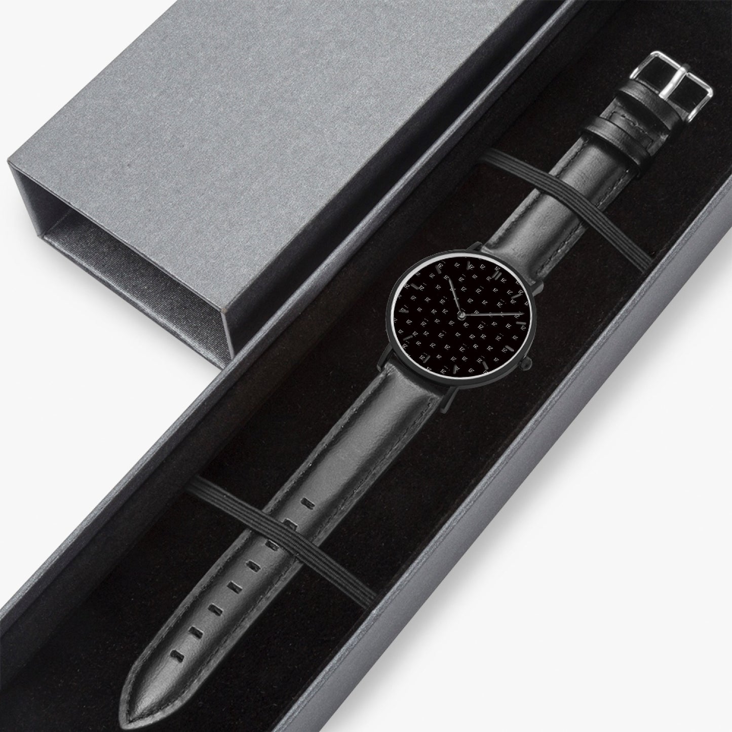 FZ Unisex Ultra-Thin Leather Strap Quartz Watch (Black With Indicators)