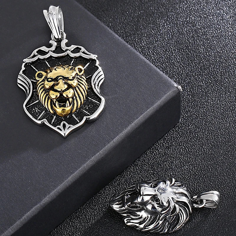 FZ Gothic Lion Head Charm Pendant Stainless Steel Necklace