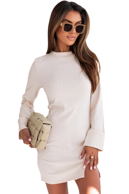 FZ Women's Apricot Tactile Texture Split Knit Sweater Dress - FZwear