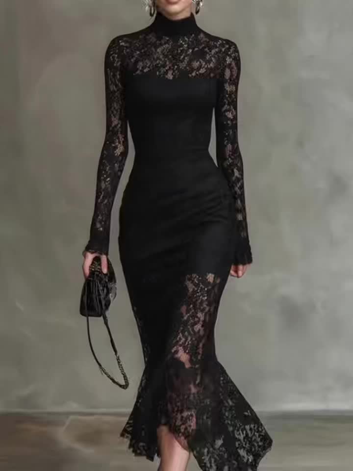FZ Women's Stretch Lace Waist-Defining Fit Mermaid Dress