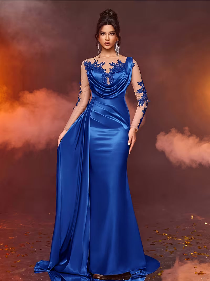 FZ Women's Lace Long Formal  Temperament  Slim High Waist  Evening Dress