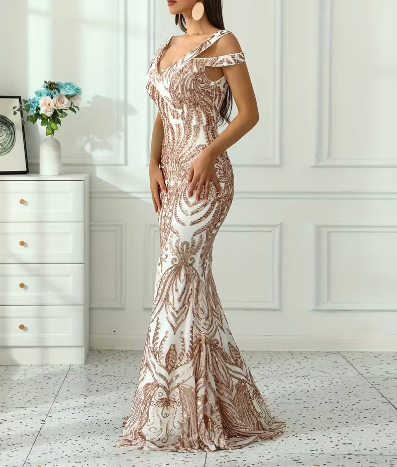 FZ Women's Sequins Drop Sleeve Mermaid Evening Dress