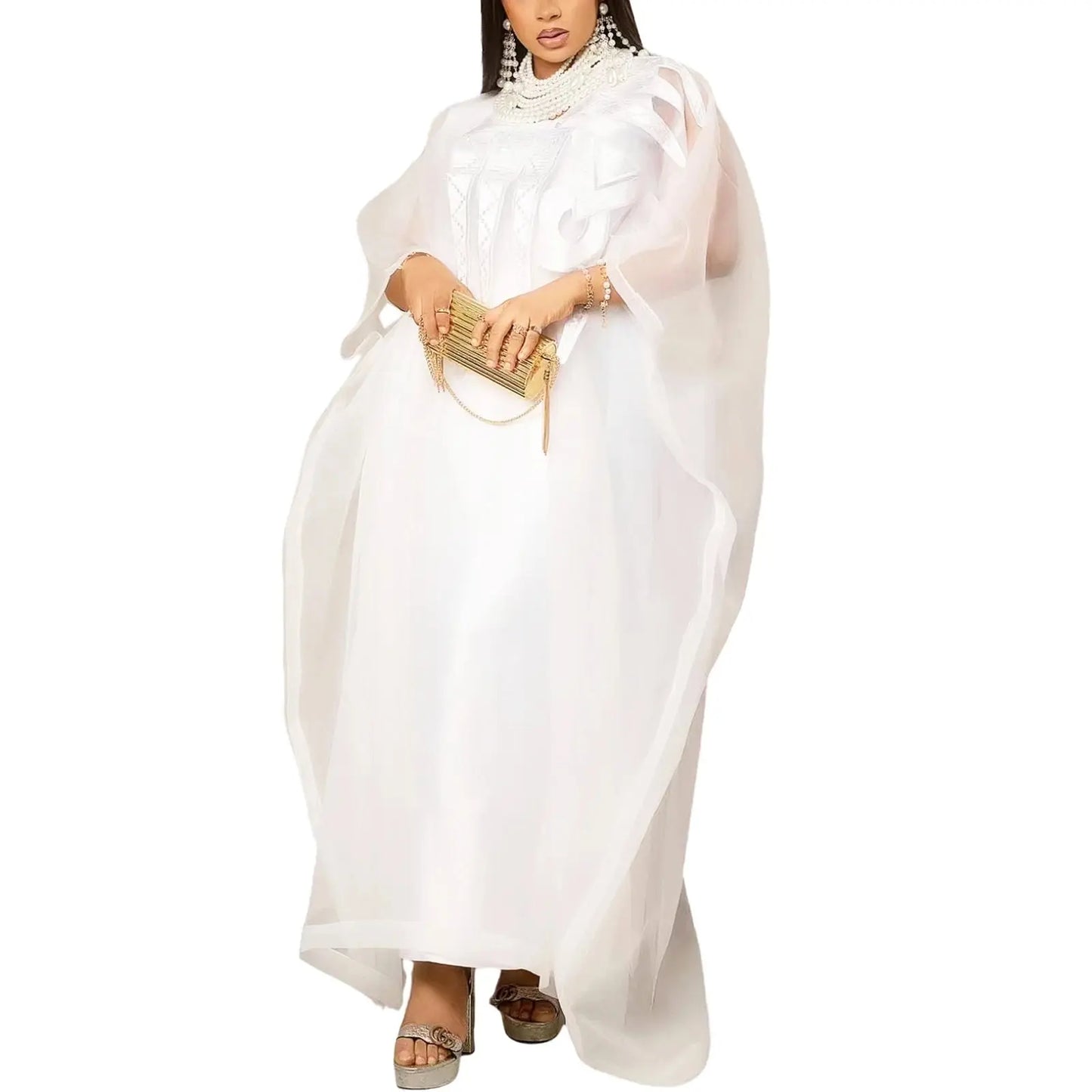 African Attire For Women White Abaya Embroidery Plus Size Elegant Party Church Dress FZwear