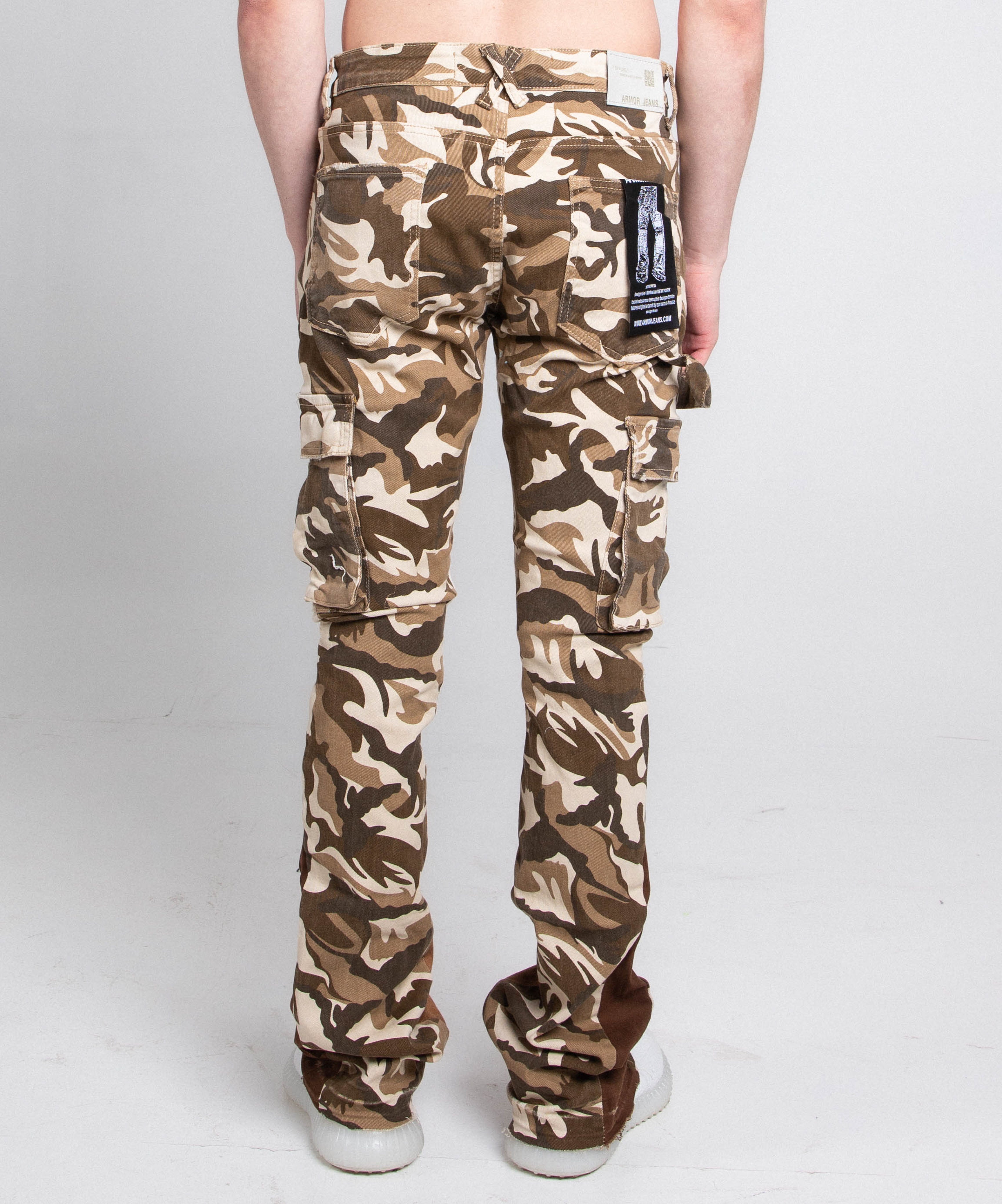 AJS699-11 BROWN CAMO STACKED PANTS