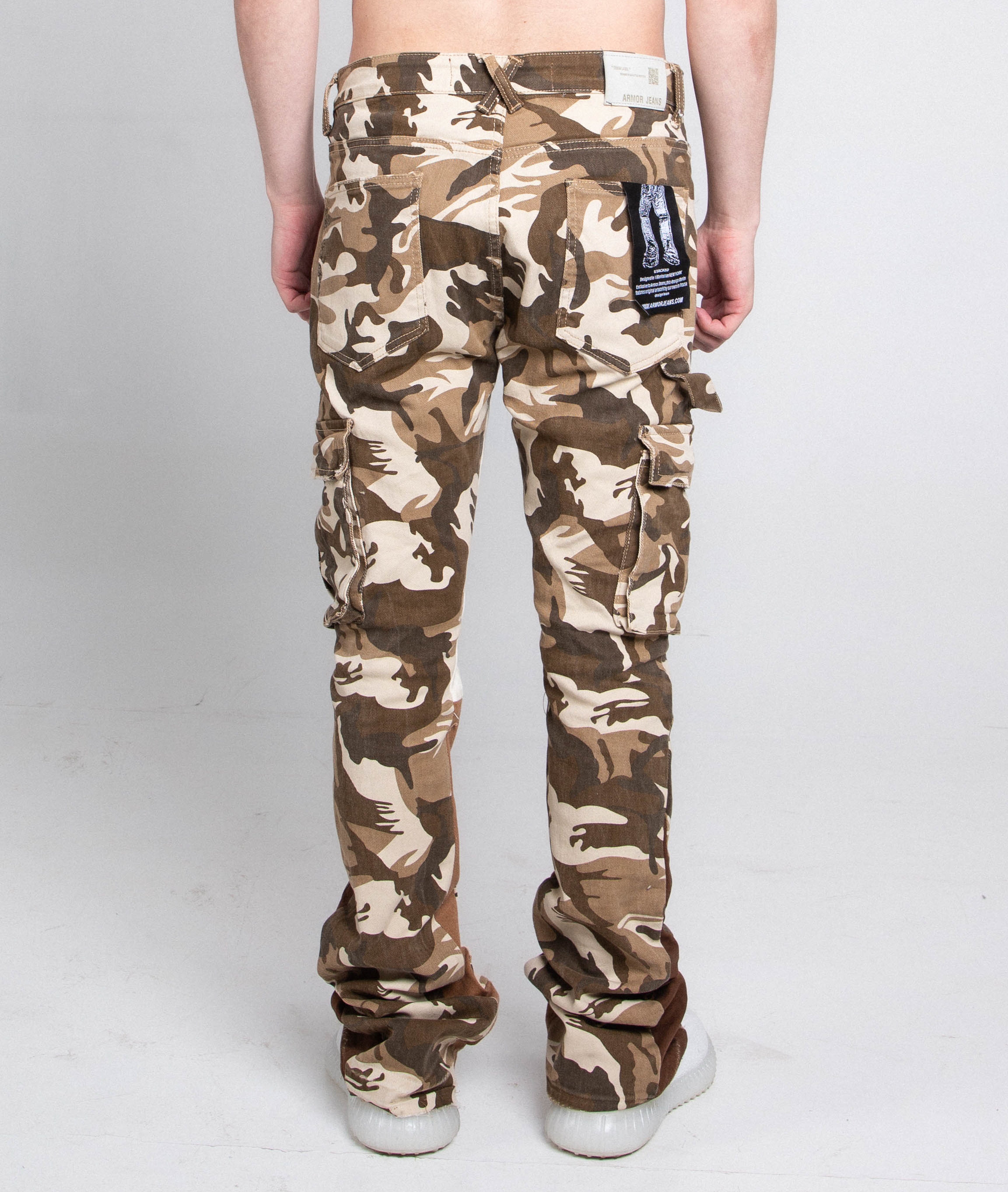 AJS699-11 BROWN CAMO STACKED PANTS