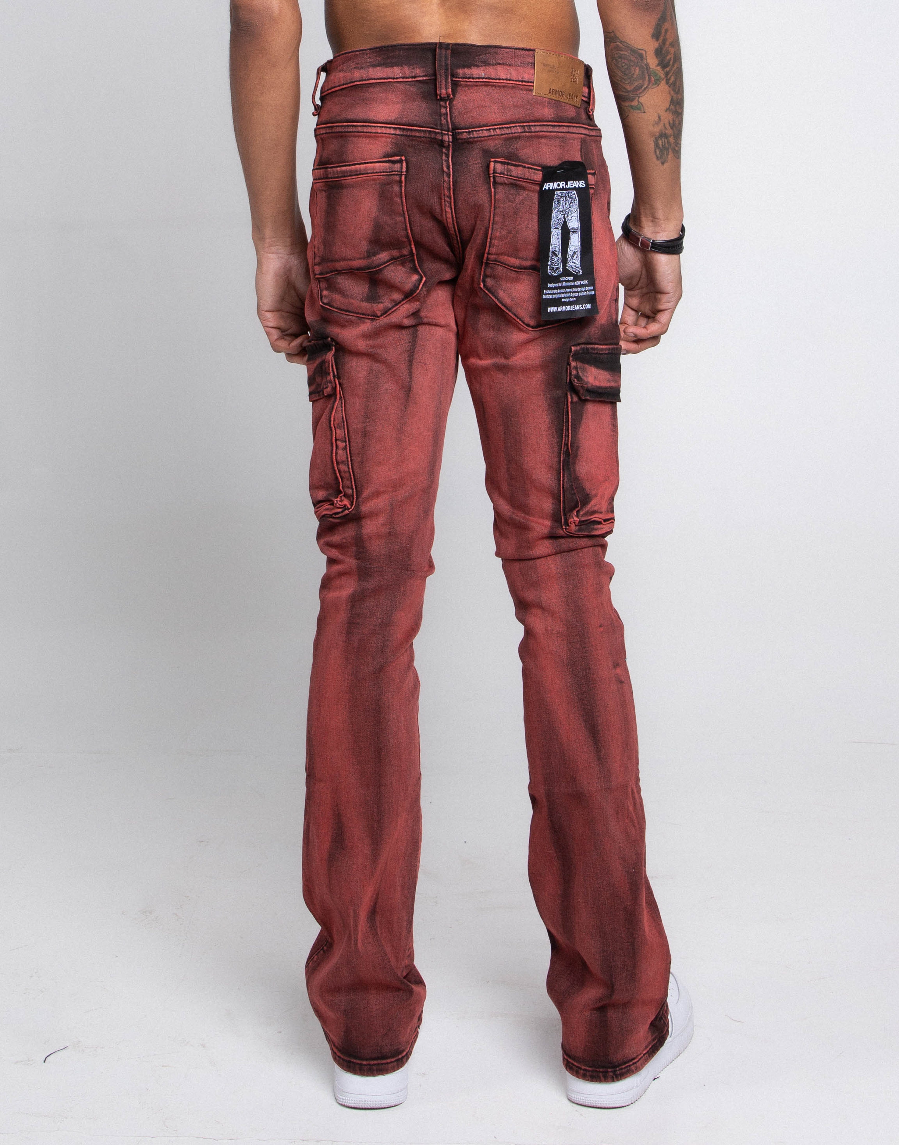 AJ29SK GREY/WHITE WASH STACKED CARGO JEANS PANTS