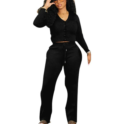 FZ Women's Long Sleeve Straight Wide Leg Two Piece Pants Suit