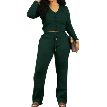 FZ Women's Long Sleeve Straight Wide Leg Two Piece Pants Suit