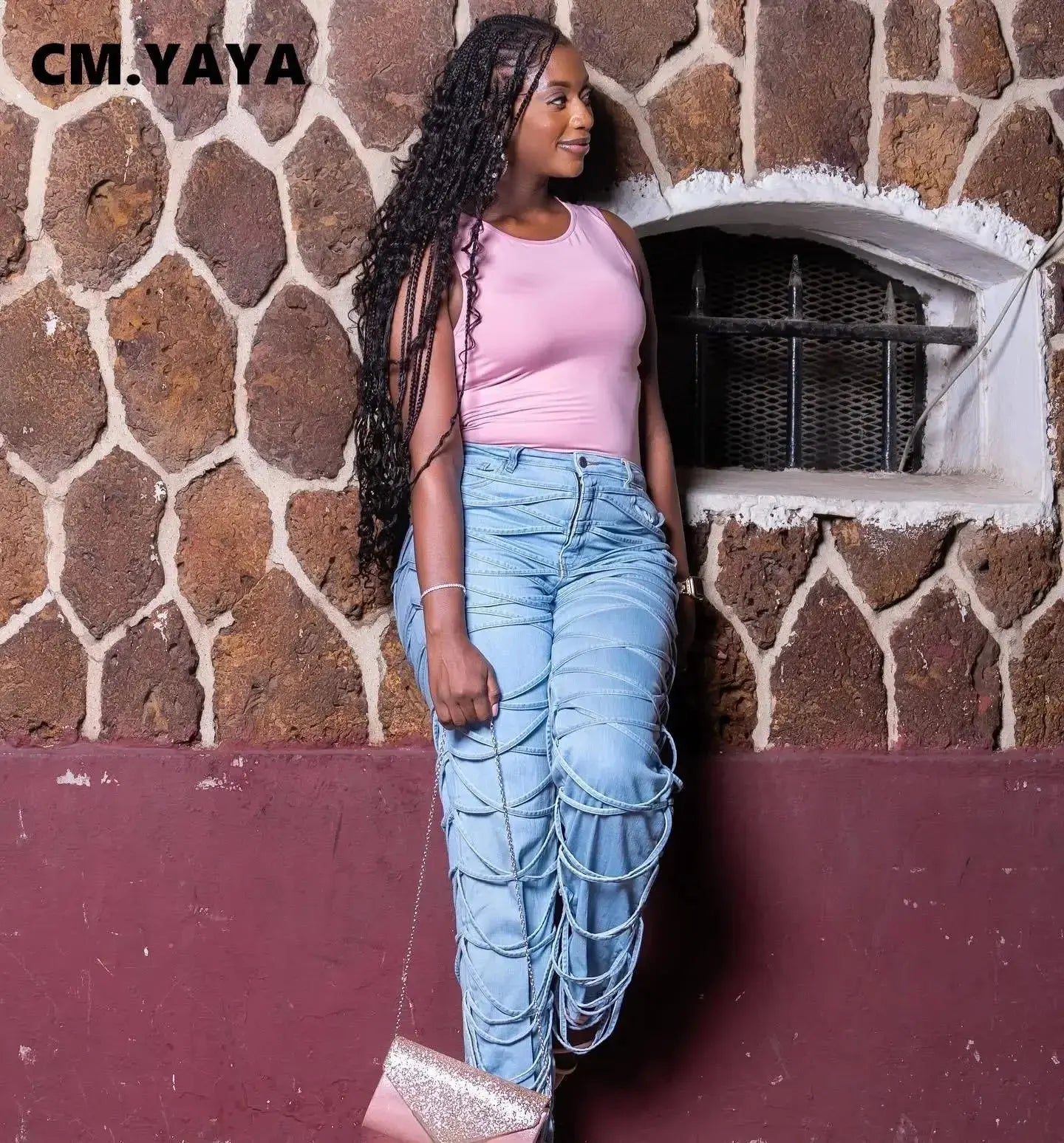 CM.YAYA Street Lace Up Denim Pants for Women High Waist Zipper Fly Jeans 2024 Fall Trousers Streetwear Straight Party Pants FZwear