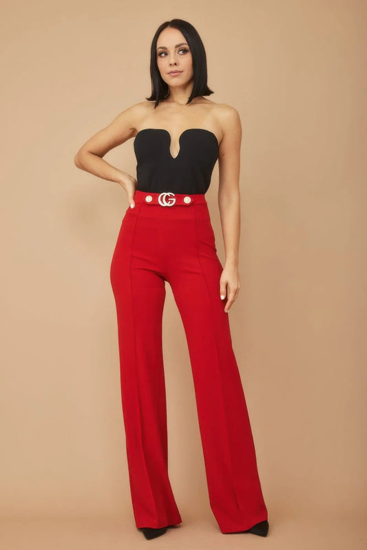 Cg Buckle And Button Detail Pants CCWHOLESALECLOTHING