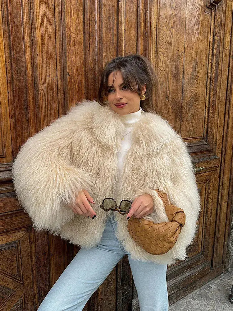 Chic Fluffy Faux Fur Women's Warm Cropped Coat Elegant Long Sleeve Thick Thermal Furry Jacket 2024 New Winter Fashion Streetwear FZwear