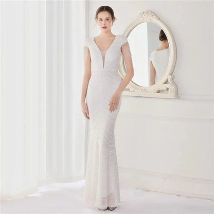 DEERVEADO Elegant V Neck Mermaid Evening Dress Long Luxury Beads Women Evening Party Dresses 2023 New Formal Dress 19085 FZwear