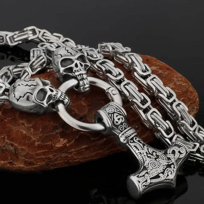 Domineering Skull Men's Necklace Skull Fashion Thor's Hammer Stainless Steel Pendant Necklace Accessories Jewelry Gift Wholesale FZwear