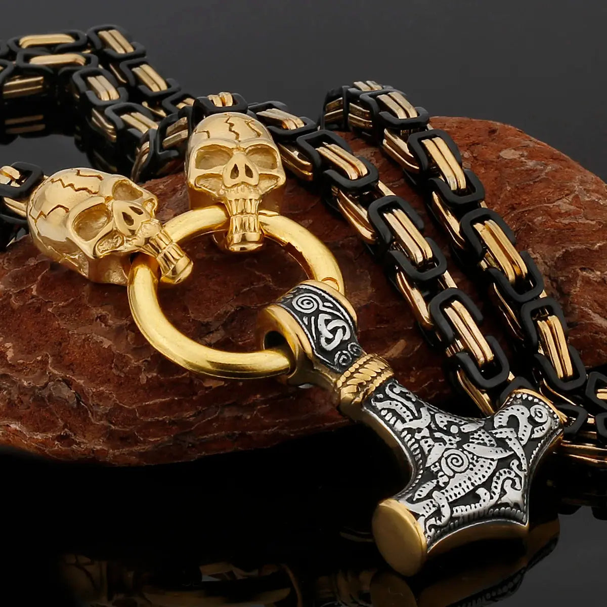 Domineering Skull Men's Necklace Skull Fashion Thor's Hammer Stainless Steel Pendant Necklace Accessories Jewelry Gift Wholesale FZwear