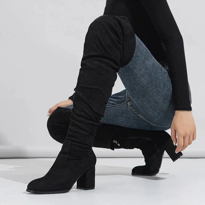 Eilyken 2024 New Winter Zipper Women Over-the-Knee Boots Fashion Flock Square Heel Shoes Thigh High Long Botas De Mujer FZwear