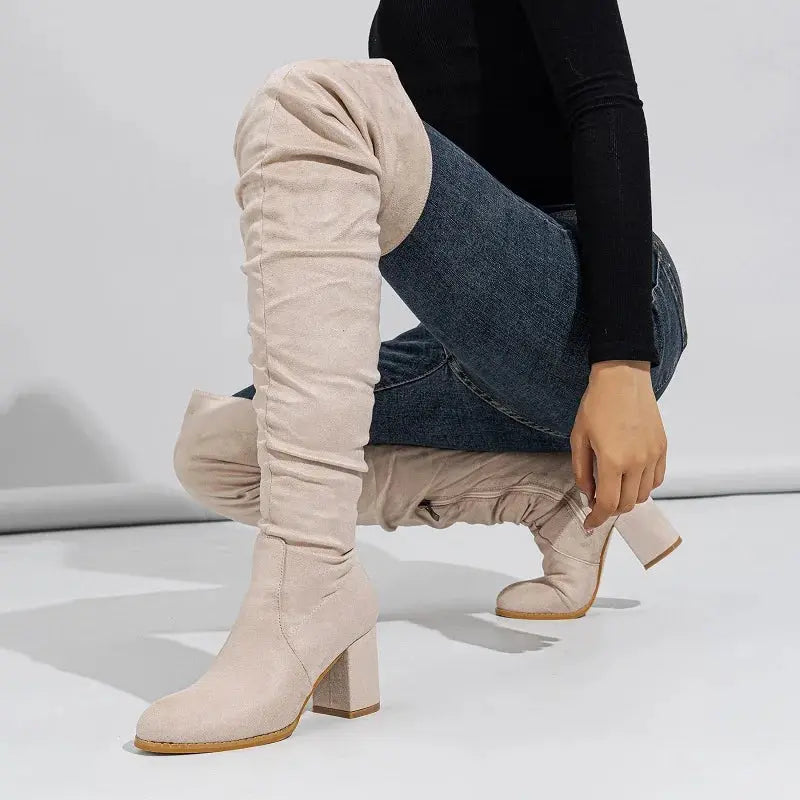 Eilyken 2024 New Winter Zipper Women Over-the-Knee Boots Fashion Flock Square Heel Shoes Thigh High Long Botas De Mujer FZwear