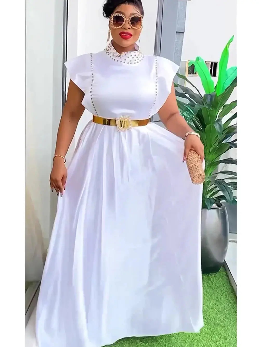 Elegant African Dresses For Women 2024 Summer Fashion Sleeveless Wedding Party Long Dress Plus Size Evening Gown Ladies Clothing FZwear