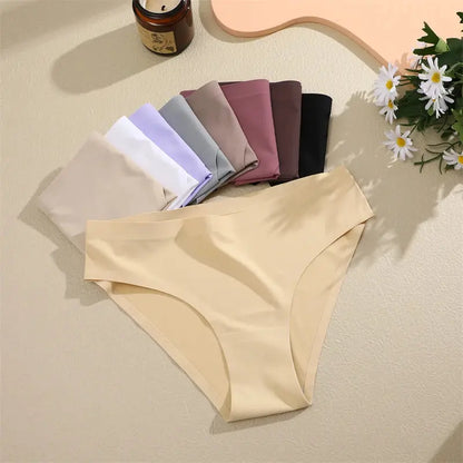 FINETOO 5PCS Seamless Panties for Women Sexy Ice Silk Underwear Soild Briefs Low Waist Comfortable Invisible Lingerie Intimates FZwear