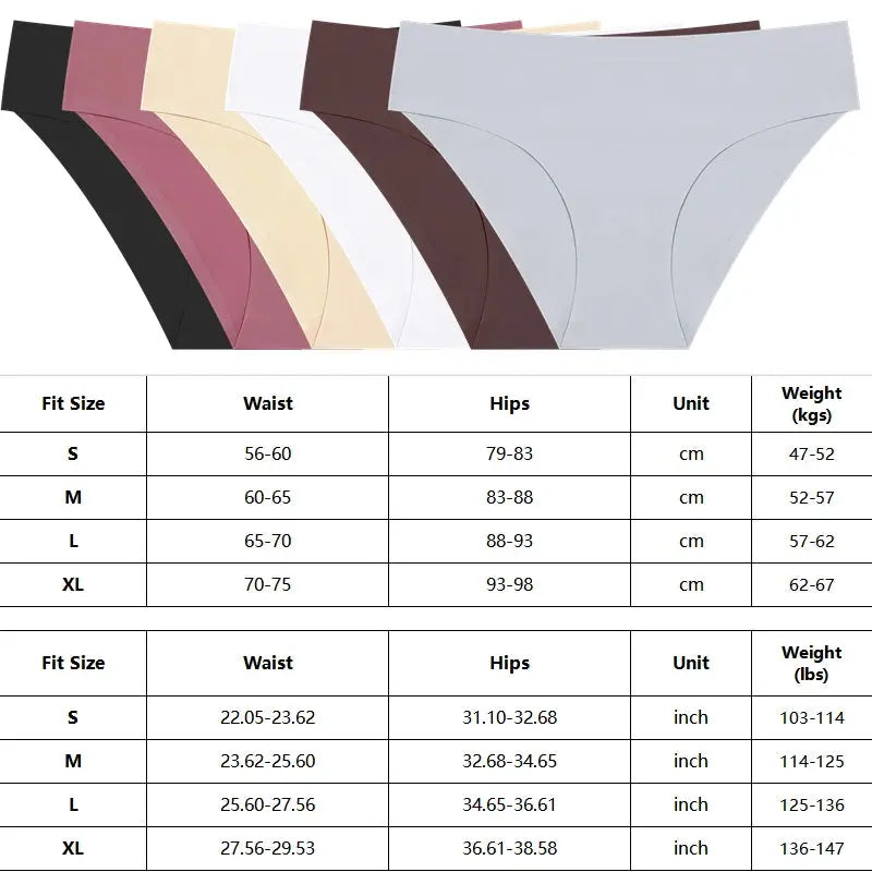 FINETOO 5PCS Seamless Panties for Women Sexy Ice Silk Underwear Soild Briefs Low Waist Comfortable Invisible Lingerie Intimates FZwear