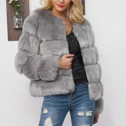 Fall Winter Faux Fur Cross Groove Coat Women Coat Fox Fur Short Overcoat Coat Richy