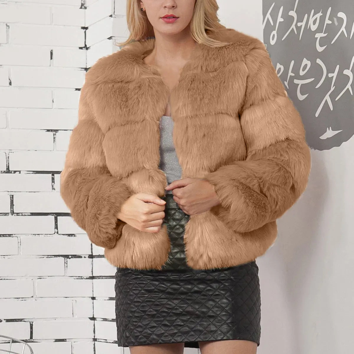 Fall Winter Faux Fur Cross Groove Coat Women Coat Fox Fur Short Overcoat Coat Richy