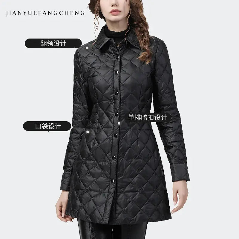 Fashion Women Down Jacket 2020 Winter New Black Long Lightly Warm White Duck Down Korean Jackets Elegant Slim Female Puffer Coat FZwear