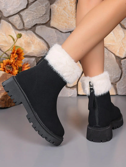 Faux Fur Trim Suede Platform Boots Trendsi