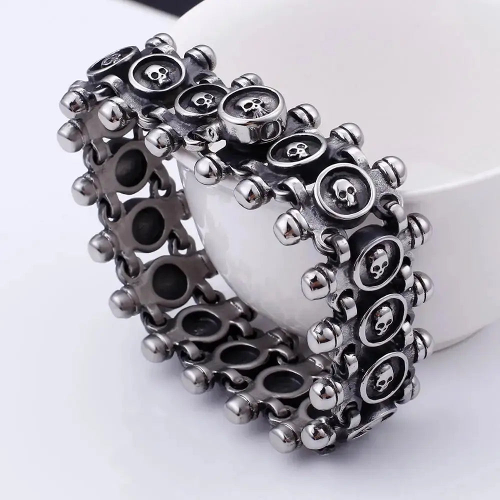 Fongten Gothic Skull Stainless Steel Bracelet For Men Silver Color Link Chain Charm Bangle Male Fashion Jewelry Wholesale FZwear