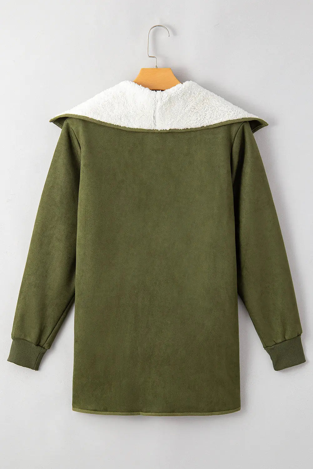 Green Faux Suede Fleece Lined Open Front Jacket FZwear