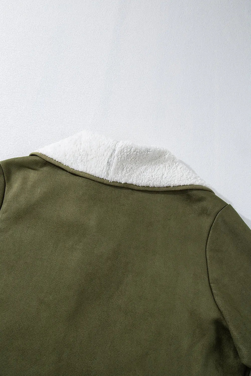 Green Faux Suede Fleece Lined Open Front Jacket FZwear