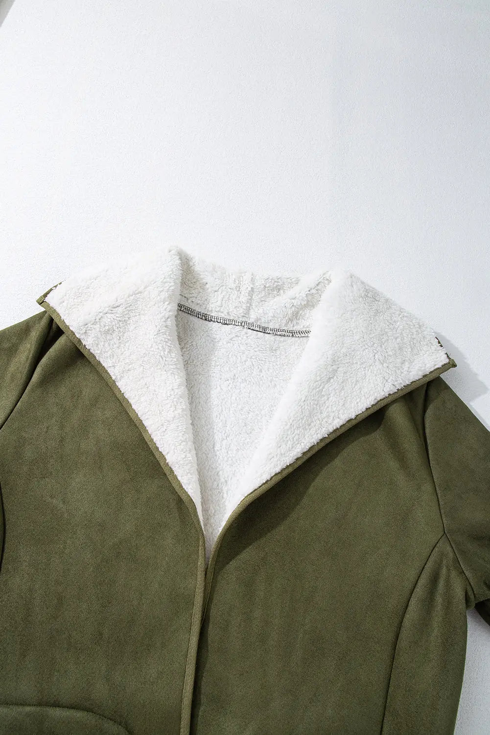 Green Faux Suede Fleece Lined Open Front Jacket FZwear