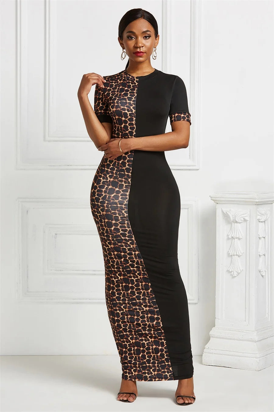 FZ Women's Leopard print Sexy Maxi Patchwork Bodycon Dress - FZwear