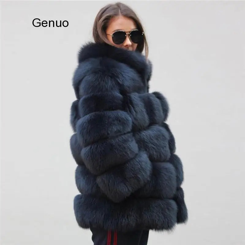 FZ Women's Thick Warm Winter Flurry Faux Fox Fur Jacket