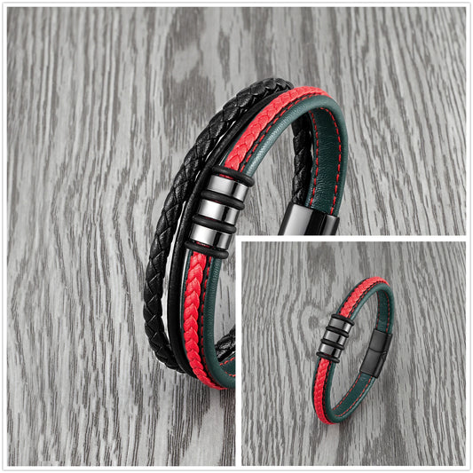 FZ New Interlocking Couple Stainless Steel Leather Rope Bracelet