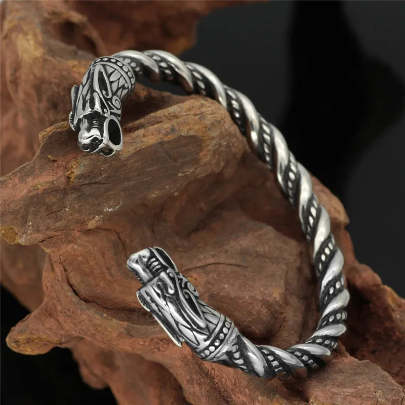 FZ Vintage Cuff Stainless Steel Nordic Viking Dragon Bracelet - FZwear