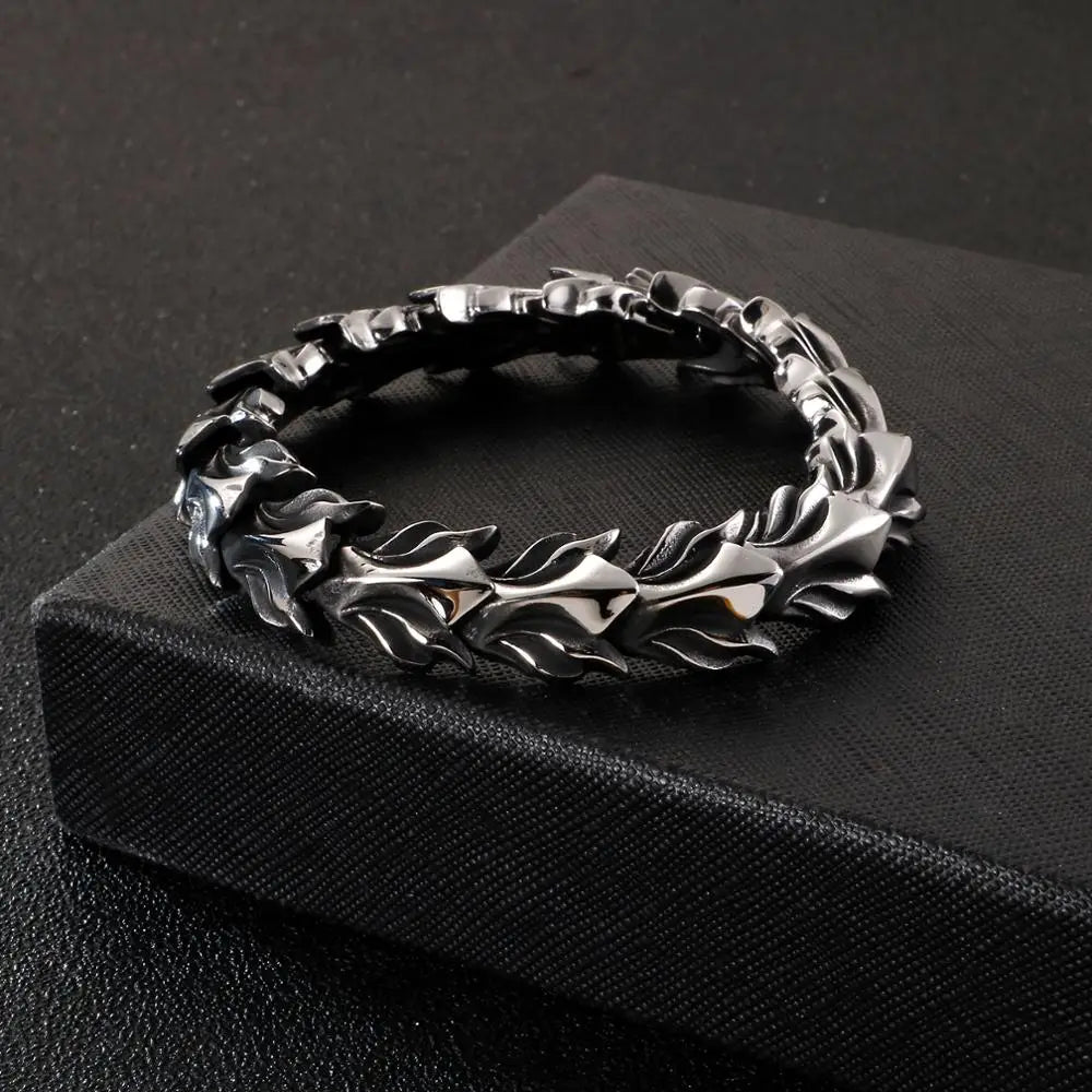 FZ 17mm Wide Dragon Chain Stainless Steel Ancient Silver Bracelet - FZwear
