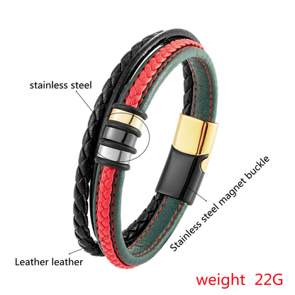FZ New Interlocking Couple Stainless Steel Leather Rope Bracelet - FZwear