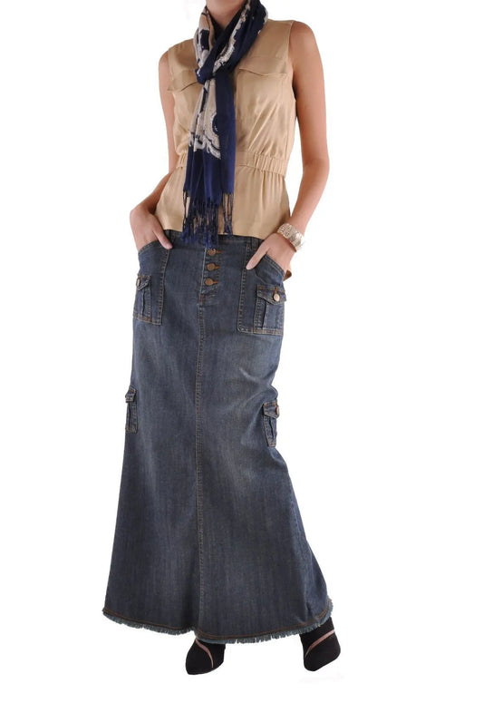 FZ Women's Casual Multi-pocket Pack hips Ankle-Length Denim Skirt