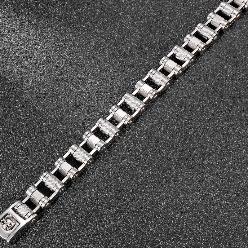 FZ Men's Skull 16MM Wide Stainless Bicycle Link Bracelet