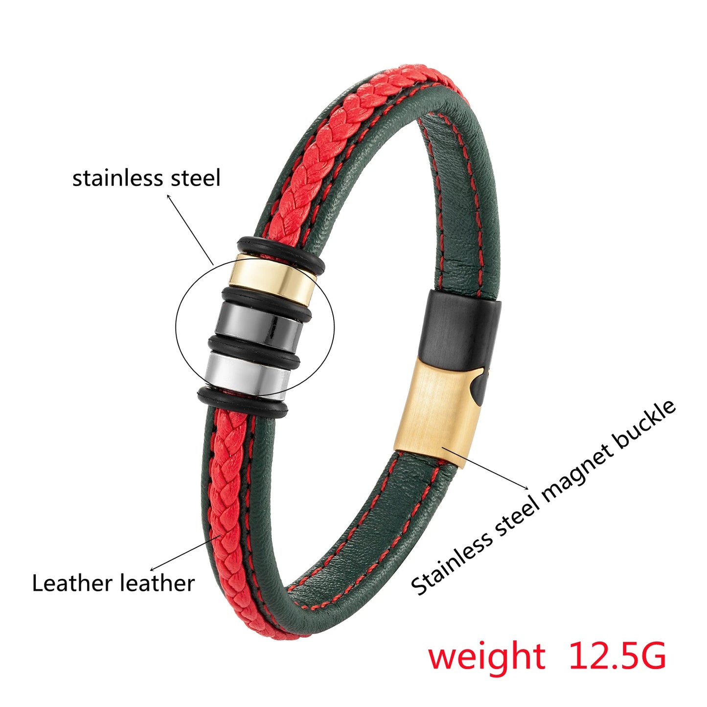 FZ New Interlocking Couple Stainless Steel Leather Rope Bracelet