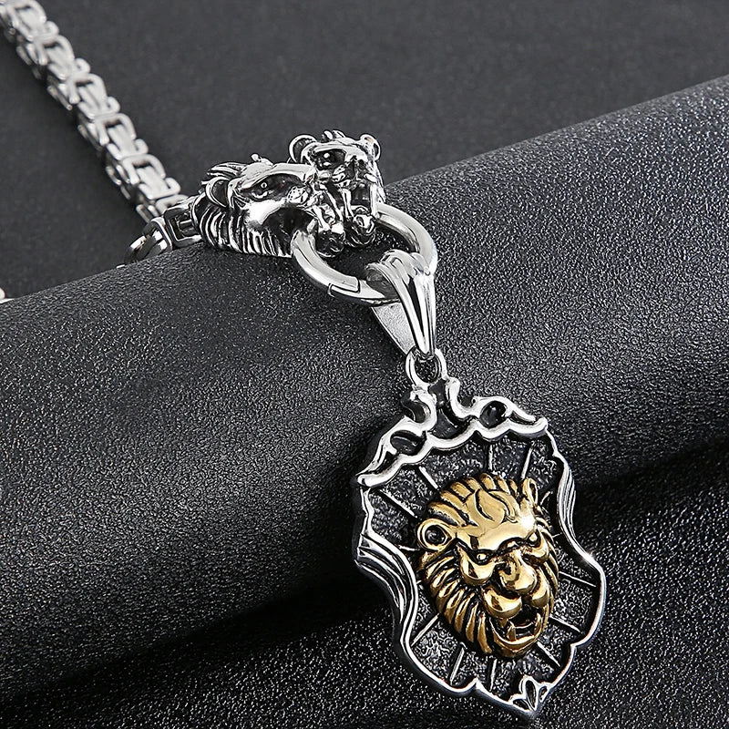 FZ Gothic Lion Head  Stainless Steel Charm Pendant Necklace